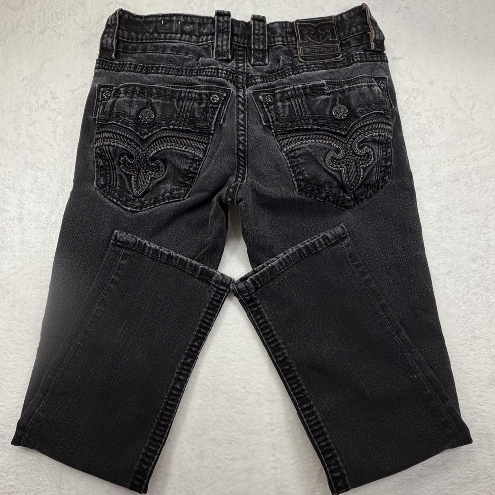 Rock Revival Jeans Mens 32x29 Black Denim Scipio Straight Distressed Embroidered